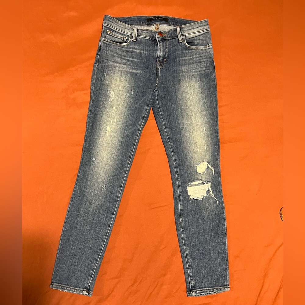 J Brand Distressed Skinny Jeans in Blue